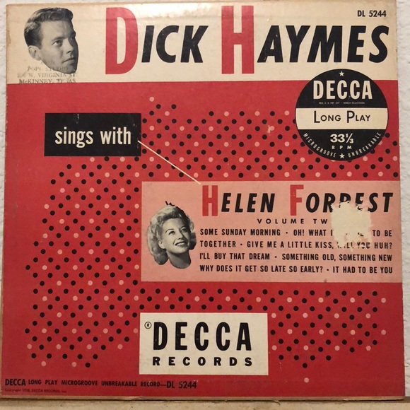 ***Free*** Dick Haymes Sings With Helen Forrest Vinyl Lp - Picture 1 of 6